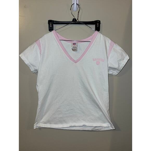 Raiders NFL for Her Size XL 100% Cotton V-neck pink Sparkle White Merch - Picture 1 of 6